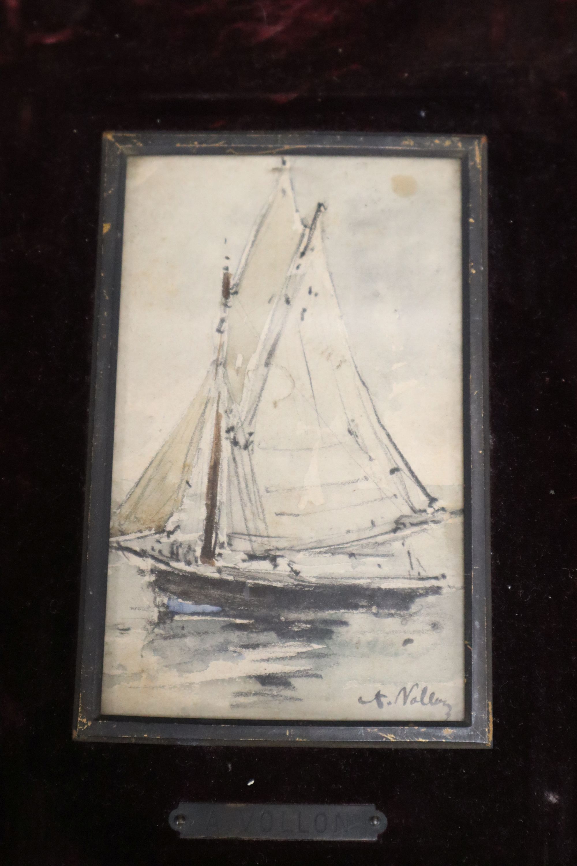 Antoine Vollon (1833-1900), study of a French street scene and another of a sailing boat, 15 x 9.75cm & 11.5 x 7cm
